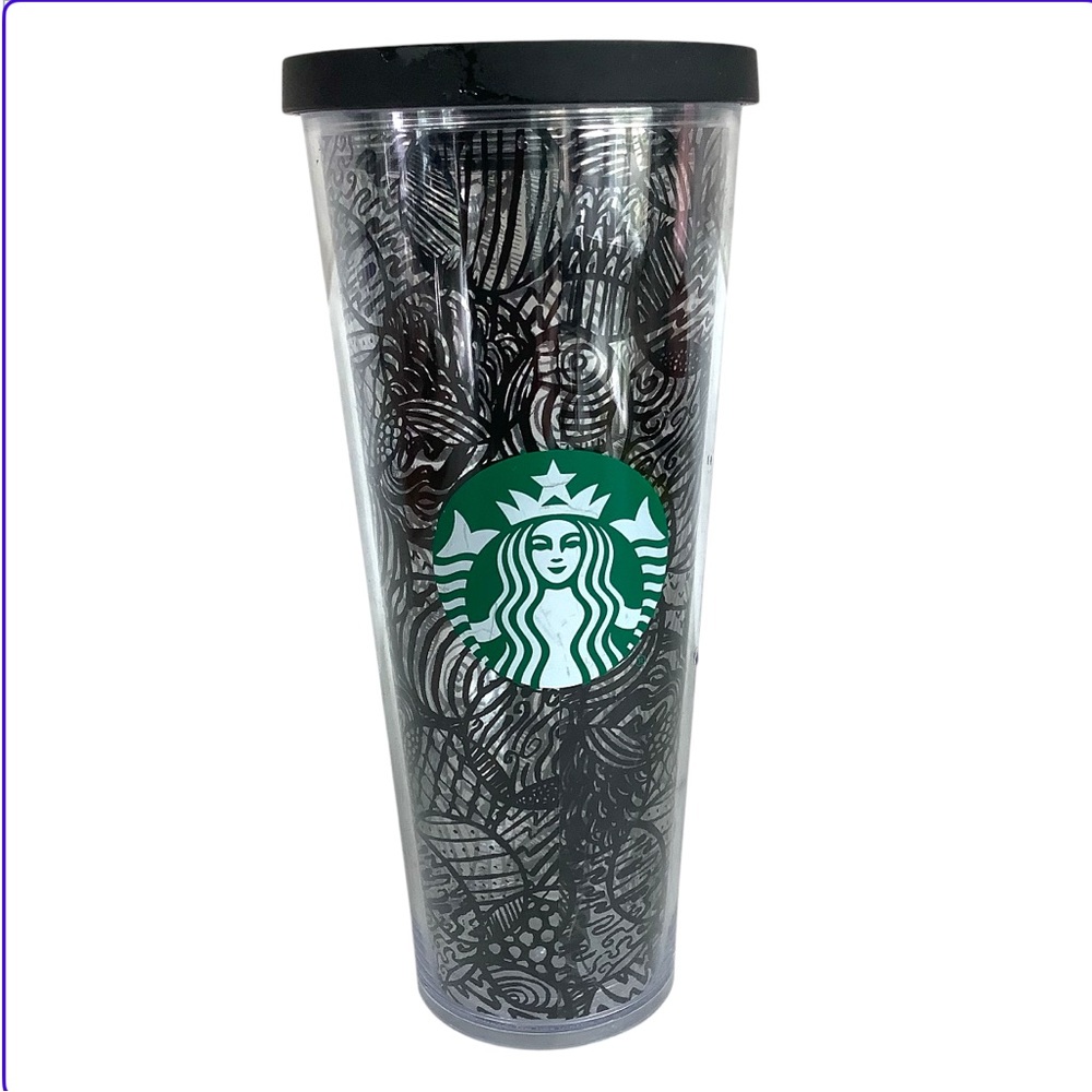 Starbucks 2014 Venti Black Line Cirlces Tumbler Cup 24oz